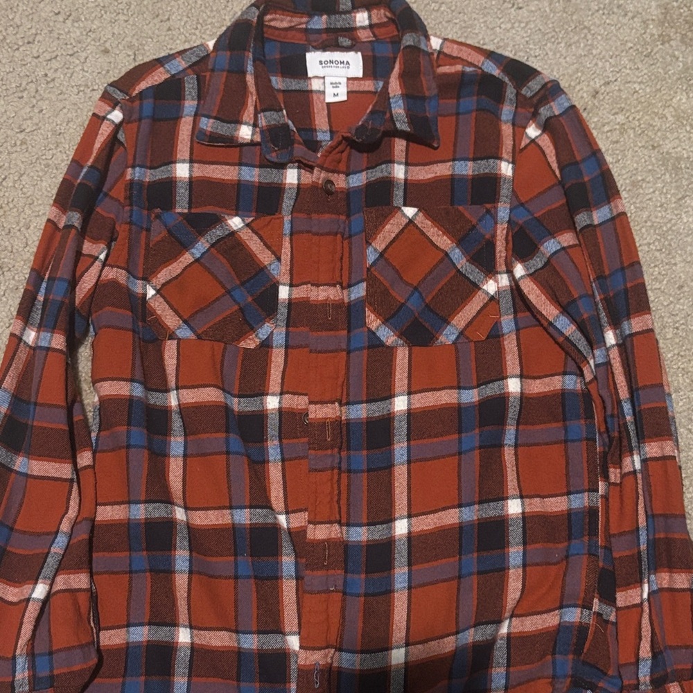 Sonoma Boys Plaid Shirt - Rust, Blue